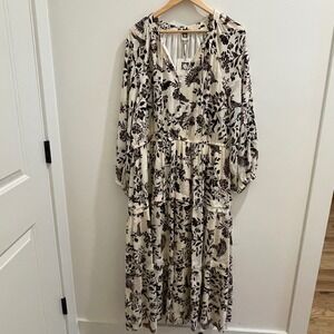 Anne Klein Swan White Black Floral Bird Print Maxi Dress 20W New 11899742-5ZV